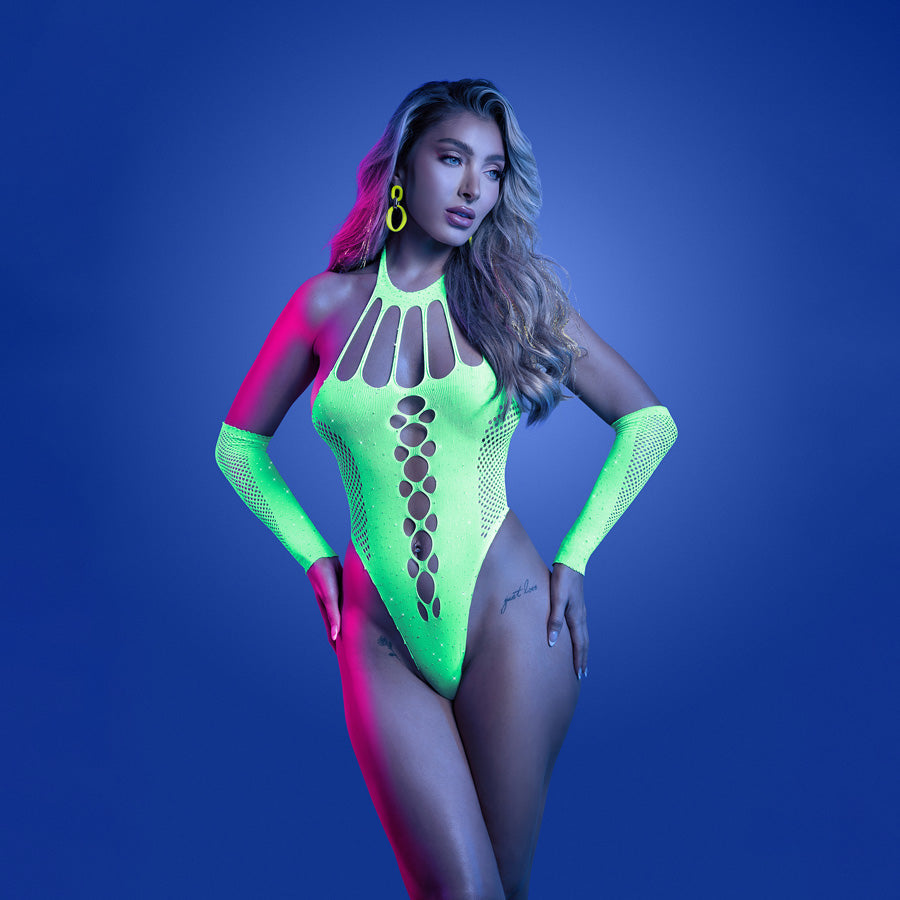 Fantasy Lingerie GLOW Pressure Point Teddy Glow In Dark Green One Size Fantasy Lingerie Main image