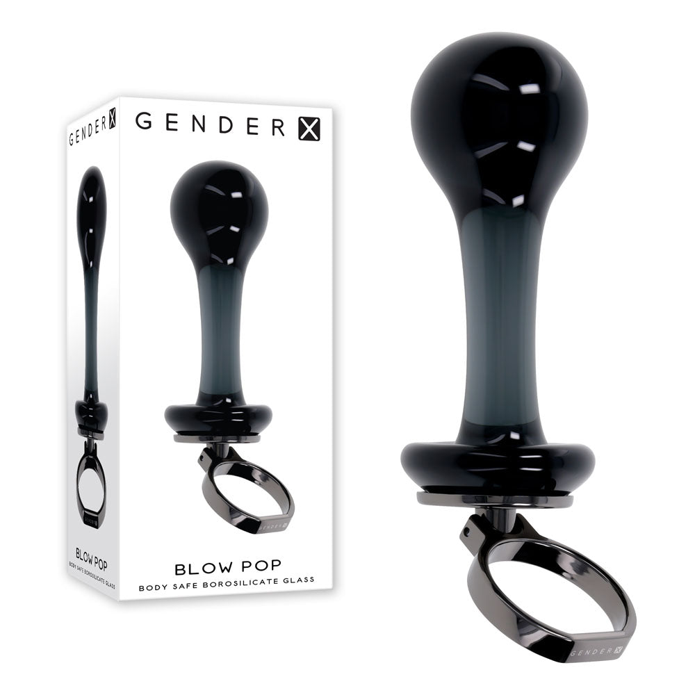 Gender X BLOW POP Glass Plug With Ring Pull 12.8cm Black Gender X