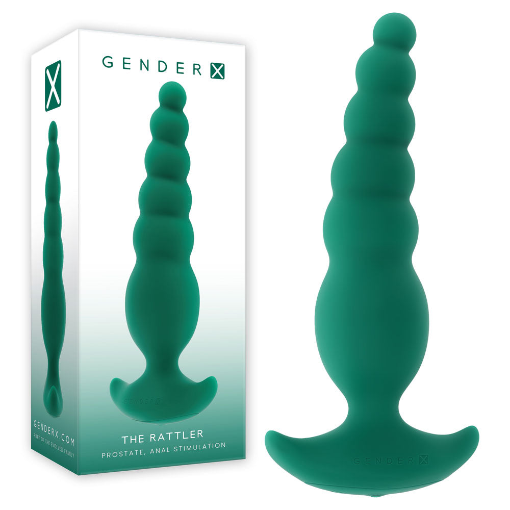 Gender X THE RATTLER USB Rechargeable Vibrating & Twirling Anal Plug Green 17 cm