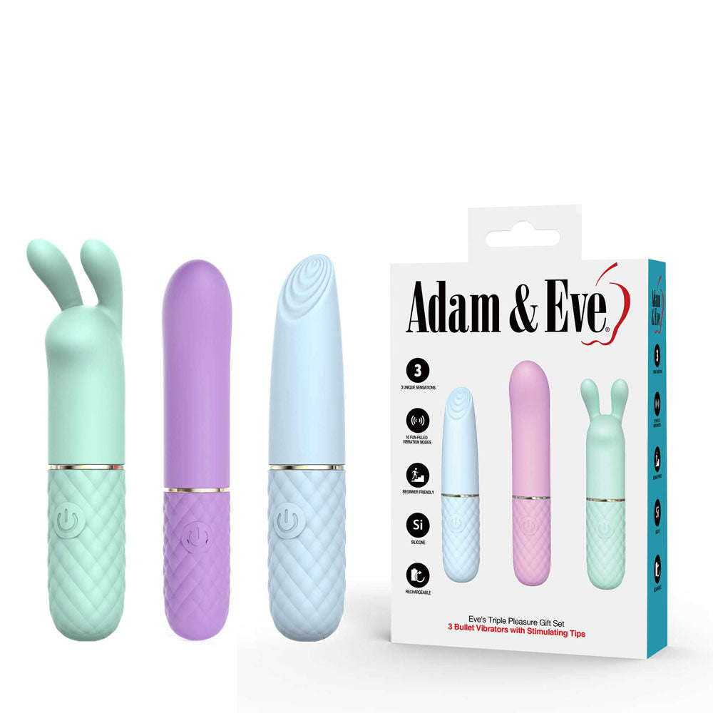 Adam & Eve TRIPLE PLEASURES USB Rechargeable Vibrators Set of 3 Adam & Eve Main image