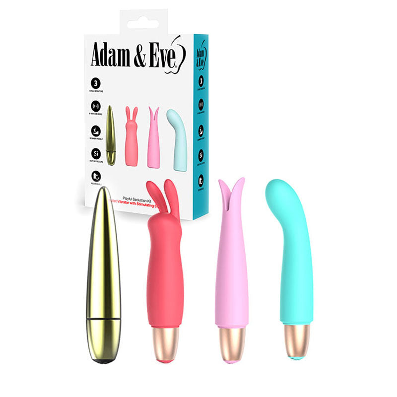 Adam & Eve PLAYFUL SEDUCTION KIT USB Rechargeable Vibrator With 3 Interchangeable Sleeves Adam & Eve Main image