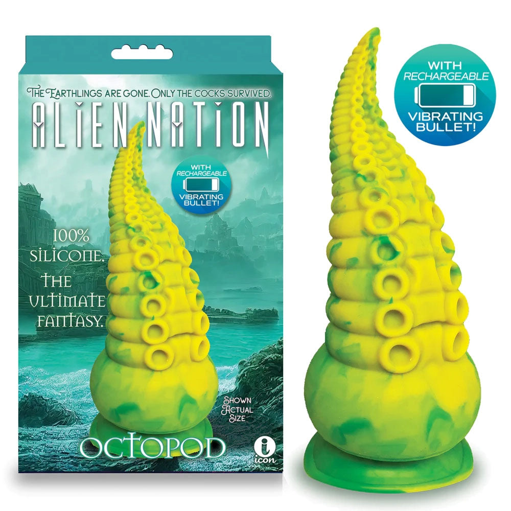 Icon Brands Alien Nation Octopod USB Rechargeable Vibrating Fantasy Dong 22.9cm Yellow / Green Icon Brands Main image