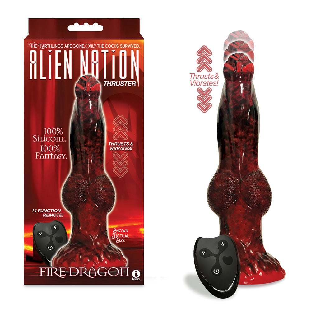 Icon Brands Alien Nation Fire Dragon USB Rechargeable Thrusting Fantasy Dong With Remote 22.9cm Red / Black Icon Brands Main image