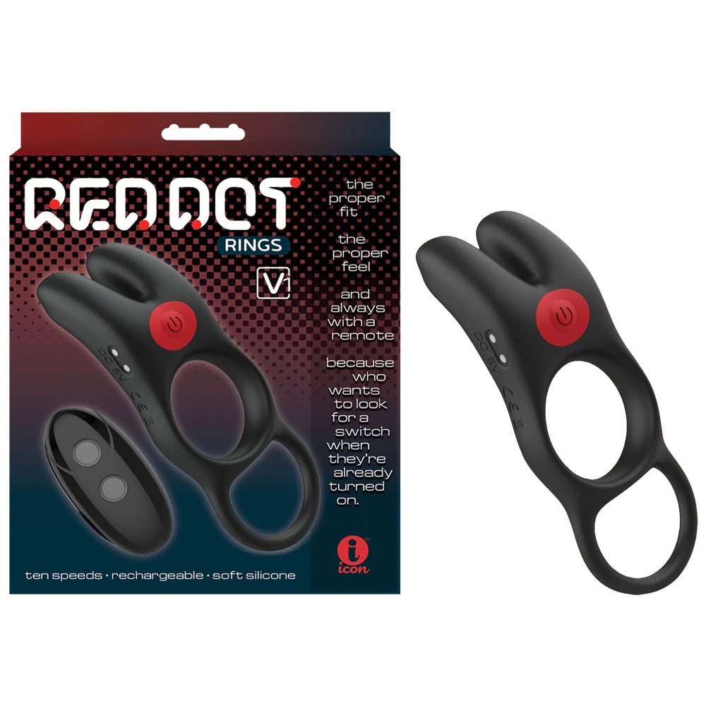 Icon Brands Red Dot Rings V1 USB Rechargeable Vibrating Cock Ring With Remote Black Icon Brands Main image