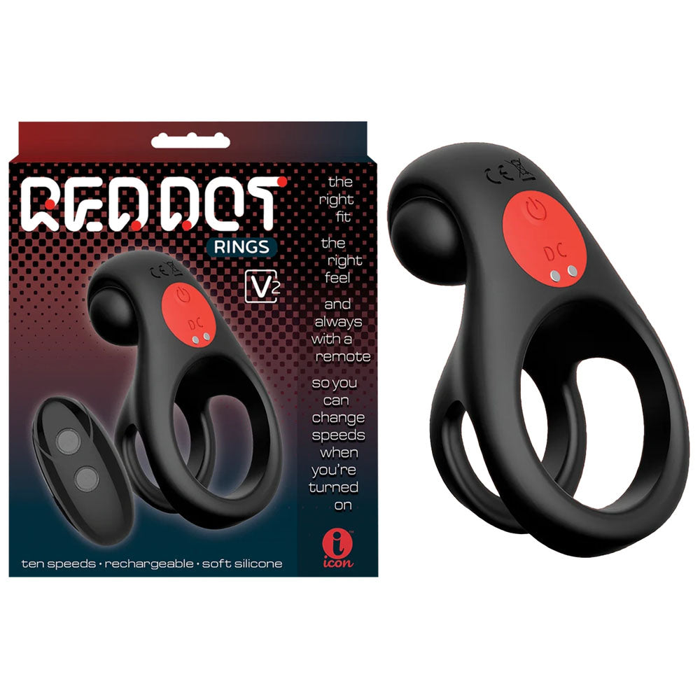 Icon Brands Red Dot Rings V2 USB Rechargeable Vibrating Cock Ring With Remote Black Icon Brands Main image