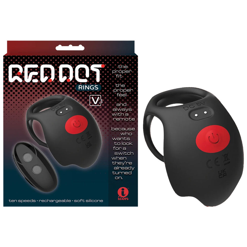 Icon Brands Red Dot Rings V3 USB Rechargeable Vibrating Cock Ring With Remote Black Icon Brands Main image