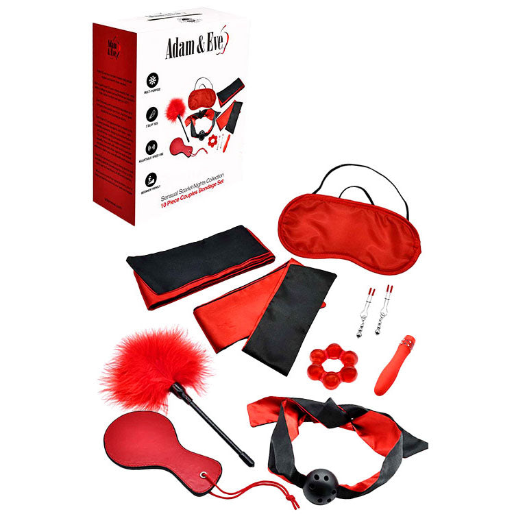 Adam & Eve SENSUAL SCARLET NIGHTS Couples Bondage Kit Set of 10 Pieces Black / Red Adam & Eve