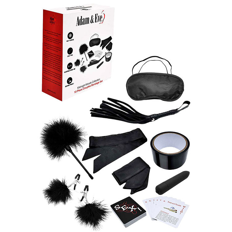 Adam & Eve MIDNIGHT MOODS COLLECTION Couples Bondage Kit Set of 10 Pieces Black Adam & Eve