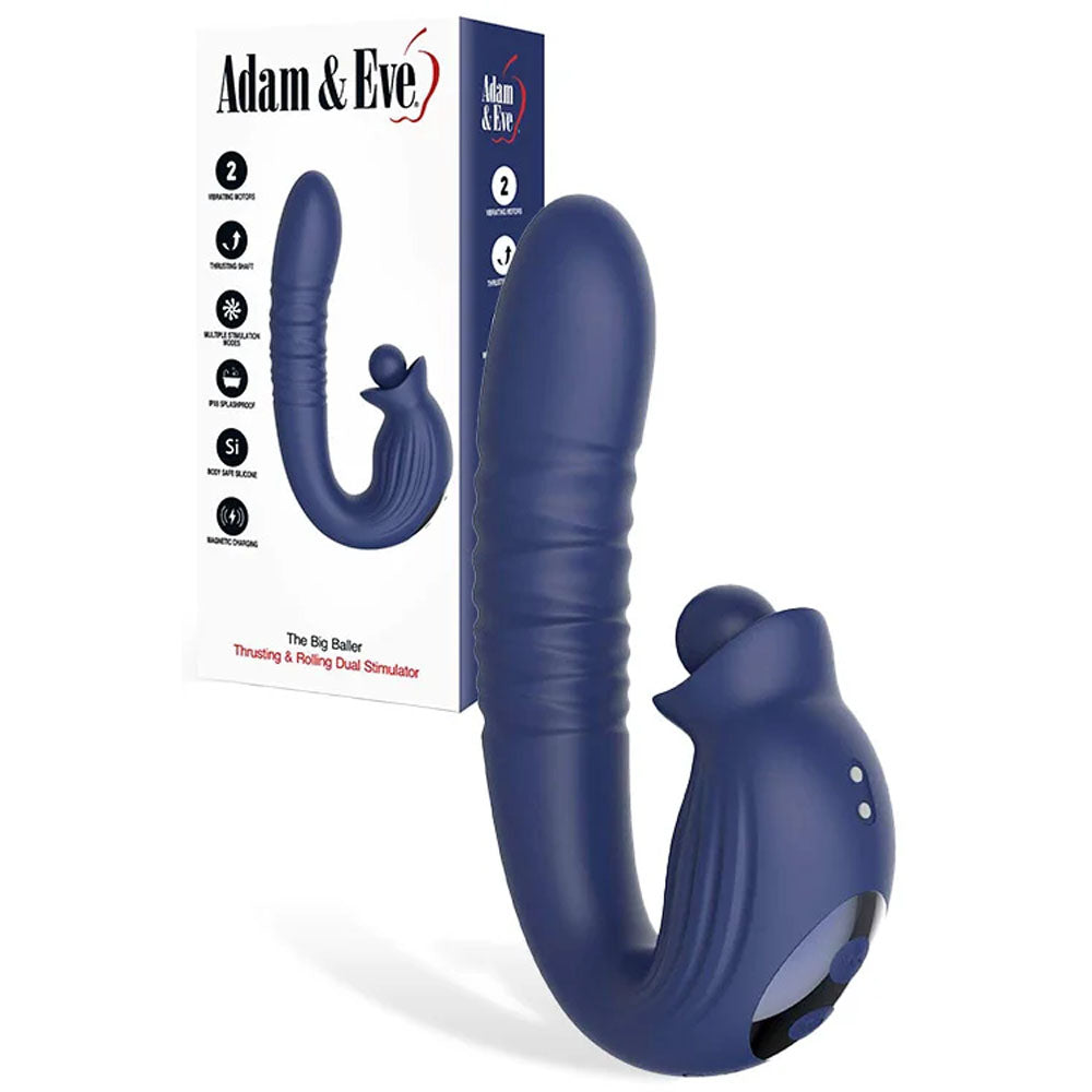 Adam & Eve THE BIG BALLER USB Rechargeable Thrusting Rabbit Vibrator 18.8cm Navy Blue Adam & Eve