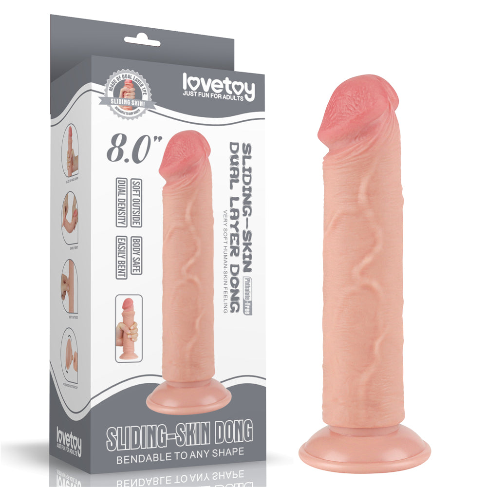 Lovetoy Sliding Skin Dual Layer Dong With Flexible Skin 8 Inch Flesh