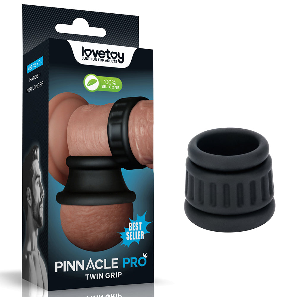 Lovetoy Pinnacle Pro Twin Grip Enhancer Cock & Balls Ring Black Lovetoy Main image