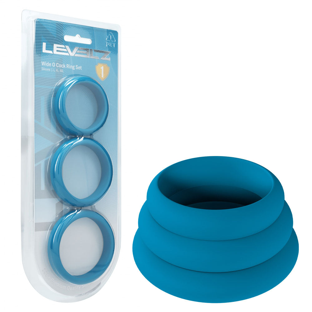 Shots Toys LEVELZ Wide O Silicone Cock Ring Set Of 3 Sizes L / XL / 2XL Teal Shots Toys