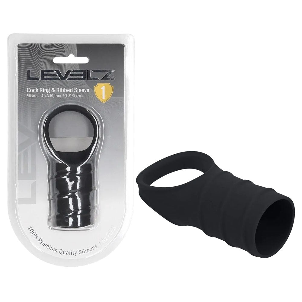 Shots Toys LEVELZ Silicone Cock Ring & Ribbed Sleeve Black Shots Toys Main image