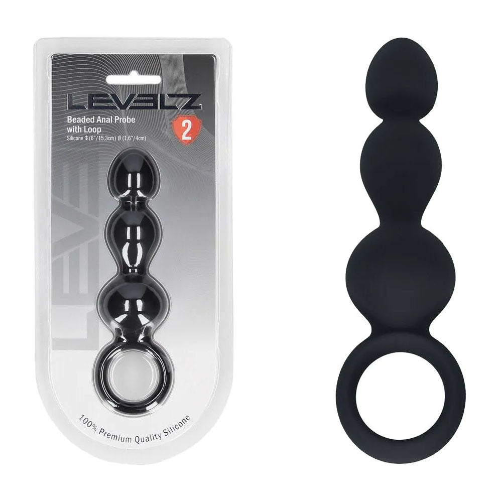 Shots Toys LEVELZ Beaded Silicone Anal Probe With Loop Black 15.3cm Shots Toys Main image