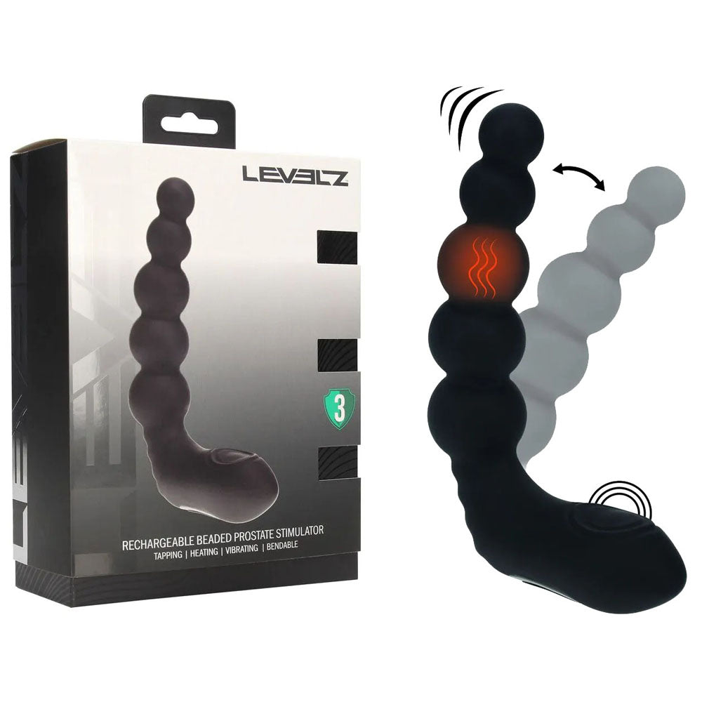 Shots Toys LEVELZ Rechargeable Beaded Heating + Vibrating Prostate Massager Black Shots Toys Main image