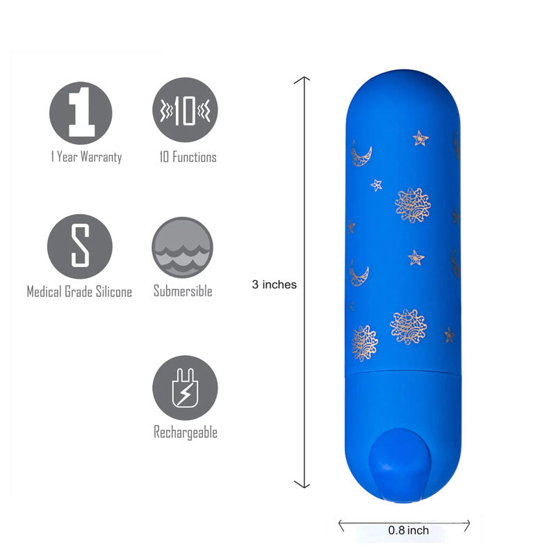 Maia Luna USB Rechargeable Bullet Vibrator 7.6cm Blue