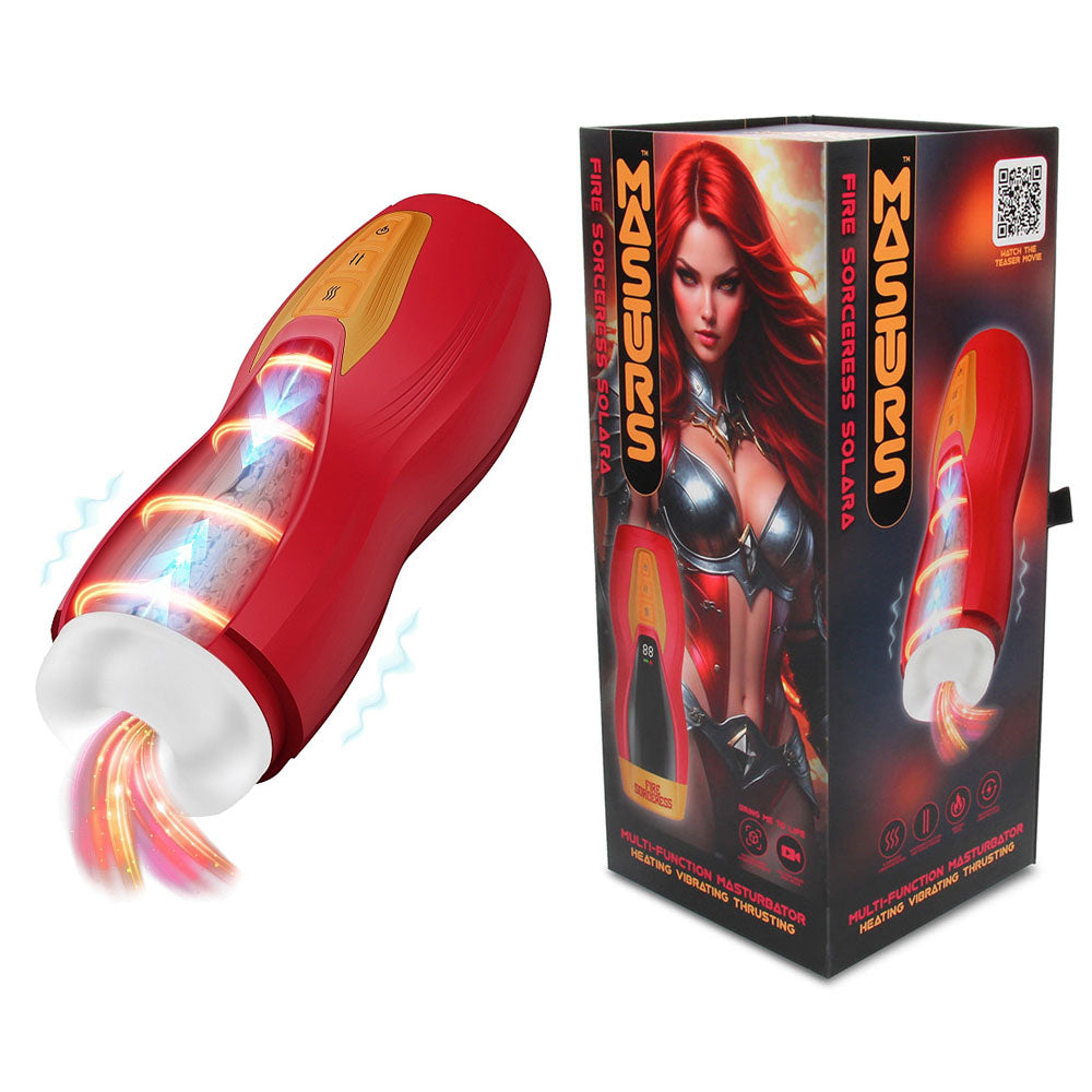 Shots Toys MASTURS Solara USB Rechargeable Vibrating Thrusting & Heating Auto Stroker With Augmented Reality