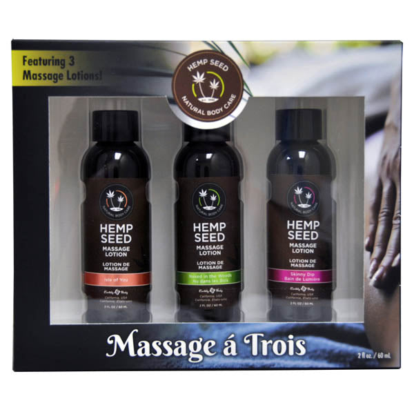 Earthly Body Hemp Seed Massage A Trois Scented Massage Lotion Kit 3 Bottle Set Earthly Body