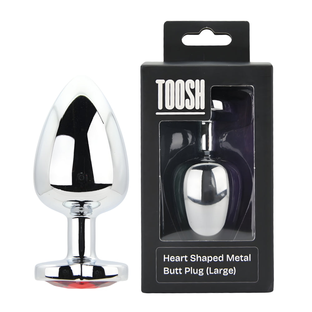 Toosh Heart Shaped Silver Butt Plug With Red Stone Main image