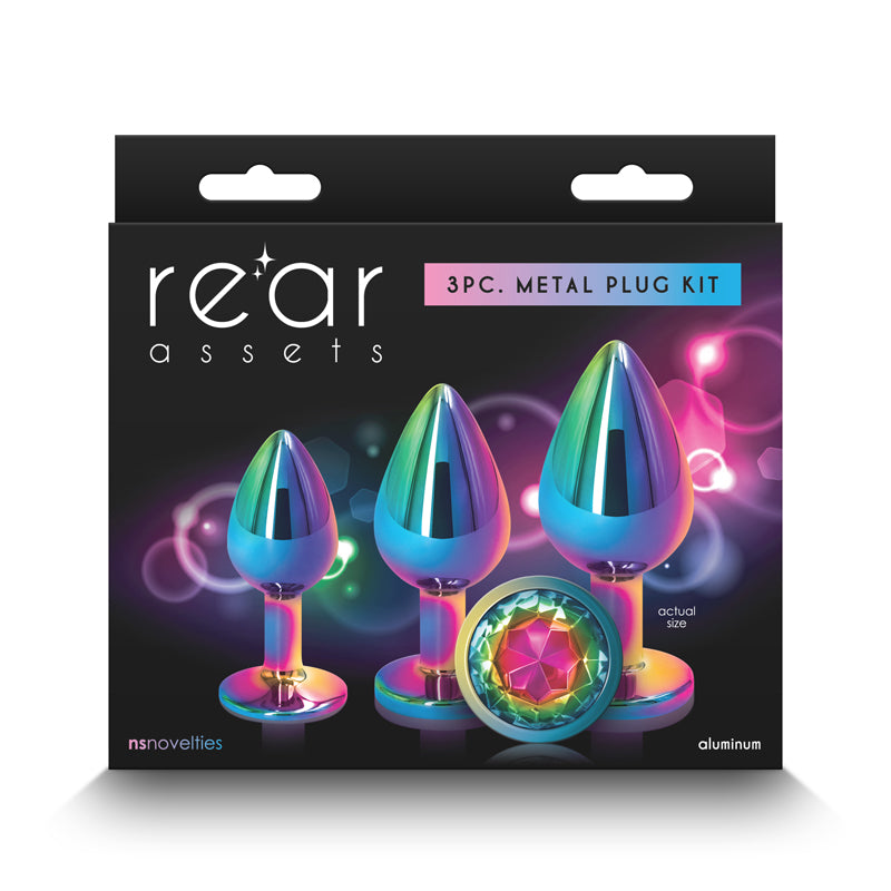 NS Novelties Rear Assets Trainer Kit Multicolour Metallic Butt Plugs With Rainbow Gems Set Of 3 Sizes NS Novelties