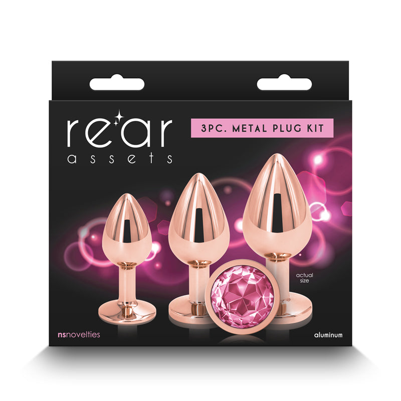 NS Novelties Rear Assets Trainer Kit Metallic Butt Plugs With Pink Gems Set Of 3 Sizes NS Novelties Main image