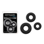 NS Novelties Renegade Fireman Cock Rings Set of 3 Sizes Black NS Novelties