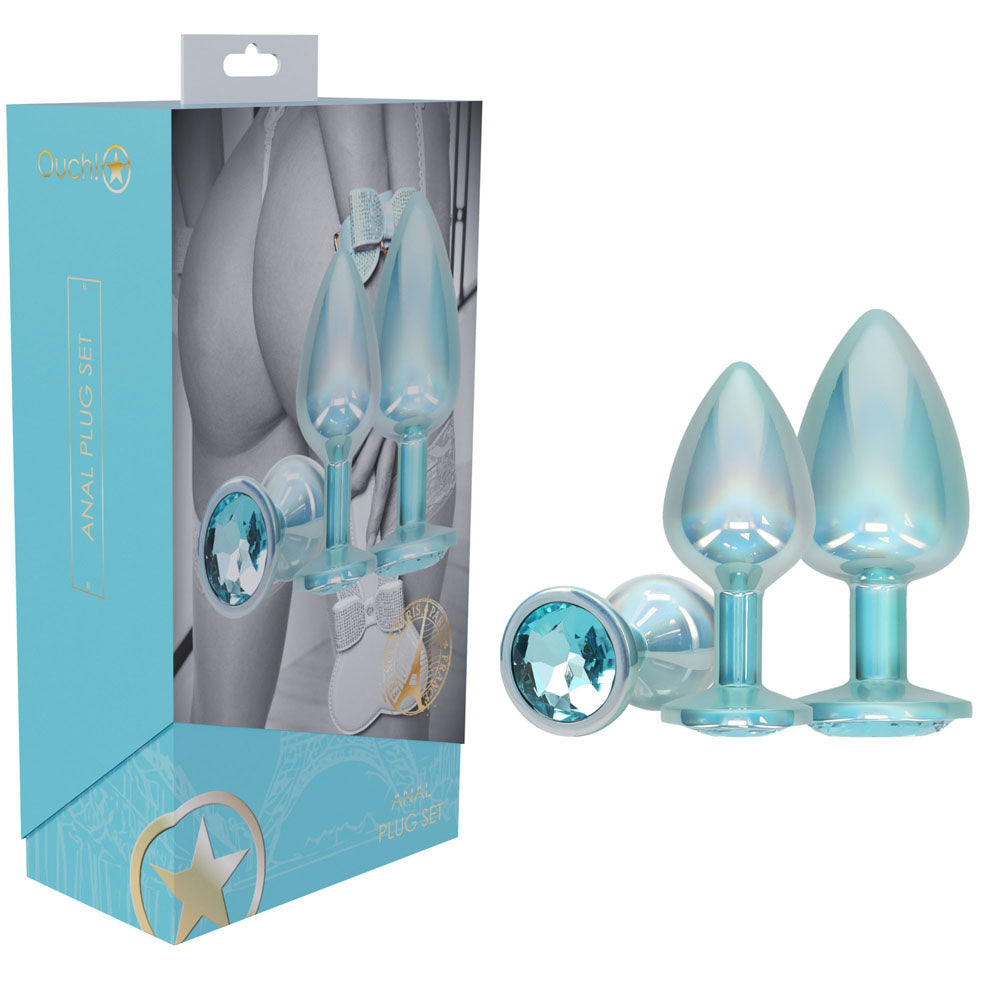 Shots Toys OUCH! Paris Collection Metal Anal Plug Set With Gem Bases Set Of 3 Sizes Shots Toys Main image