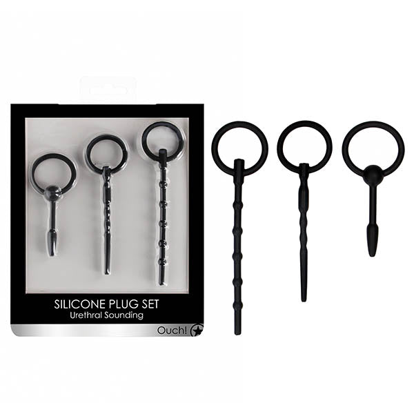 OUCH! Urethral Sounding Plug Set Set Of 3 Sizes Black Shots Toys Main image