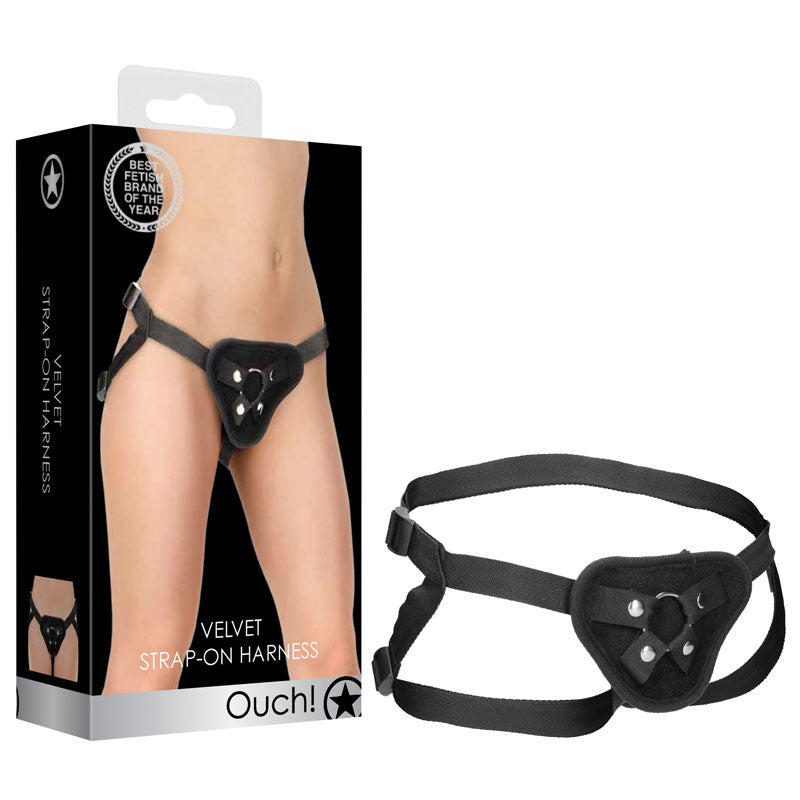OUCH! Velvet & Velcro Adjustable Harness With O Ring Strap On Harness (No Probe Included) Black Shots Toys Main image