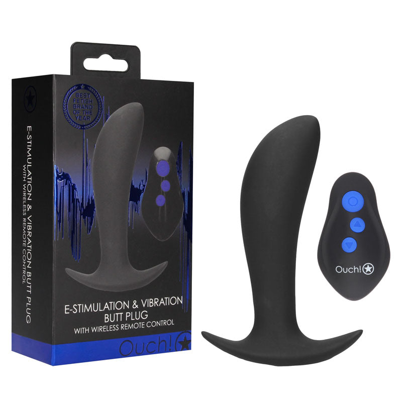 Shots Toys OUCH! E Stim & USB Rechargeable Vibrating Butt Plug With Wireless Remote 12.3cm Black Shots Toys Main image