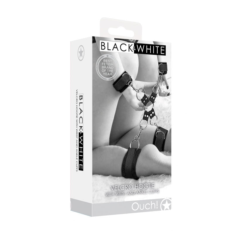 OUCH! Black & White Velcro Hogtie With Hand & Ankle Cuffs Restraints Black Shots Toys Main image
