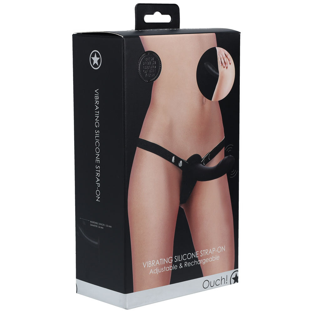 OUCH! Vibrating Silicone Strap-On - Black - Black USB Rechargeable Strap-On Shots Toys Main image