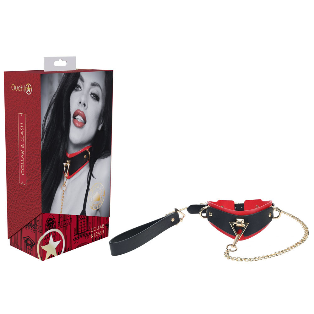 OUCH! Milan Collection Collar with Leash Restraint Black / Red Shots Toys