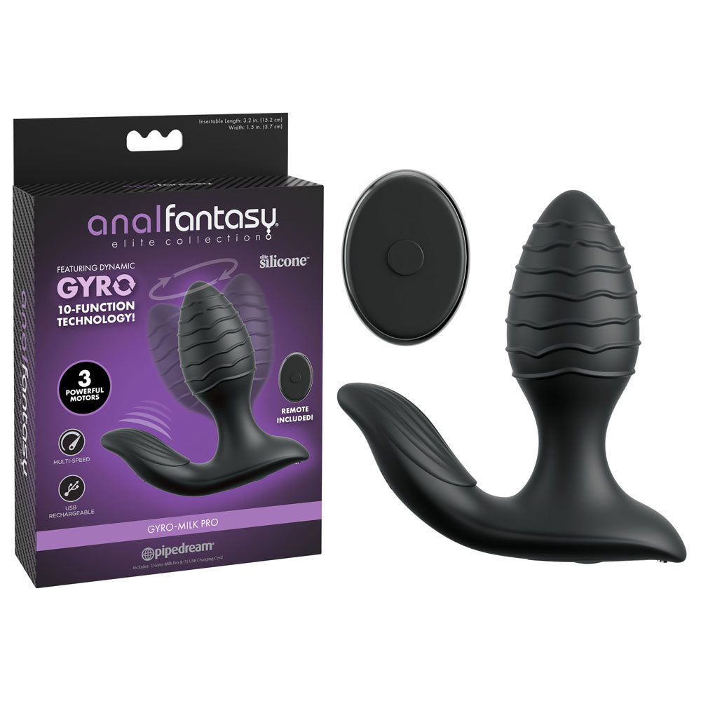 Pipedream Anal Fantasy Elite Gyro Milk Pro USB Rechargeable Gyrating Butt Plug Black Pipedream