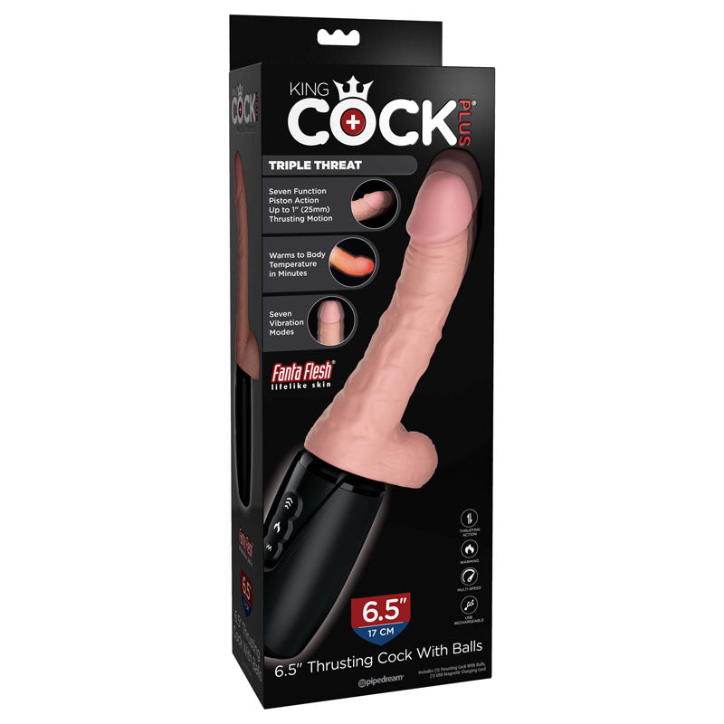 Pipedream King Cock Plus  Thrusting Cock With Balls Thrusting Dong 6.5 Inch Flesh Pipedream