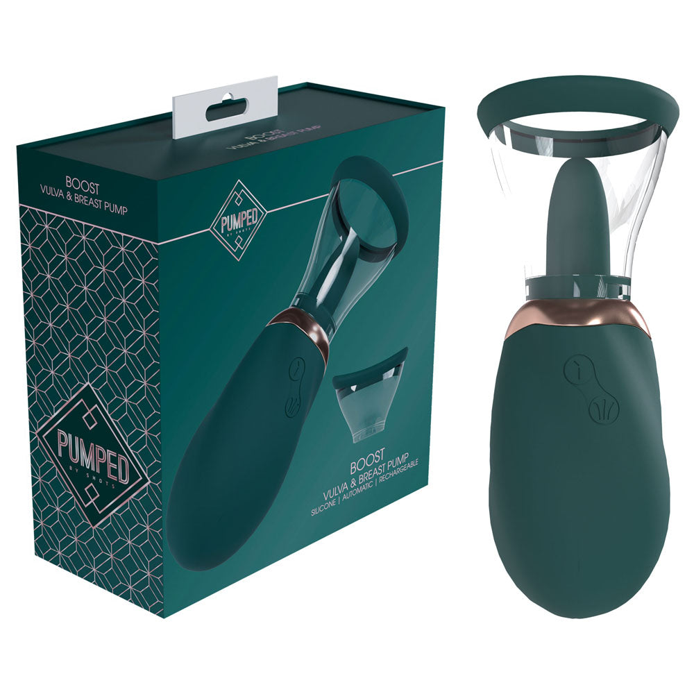 Shots Toys PUMPED Boost Auto USB Rechargeable Vulva & Brest Pump Green Shots Toys