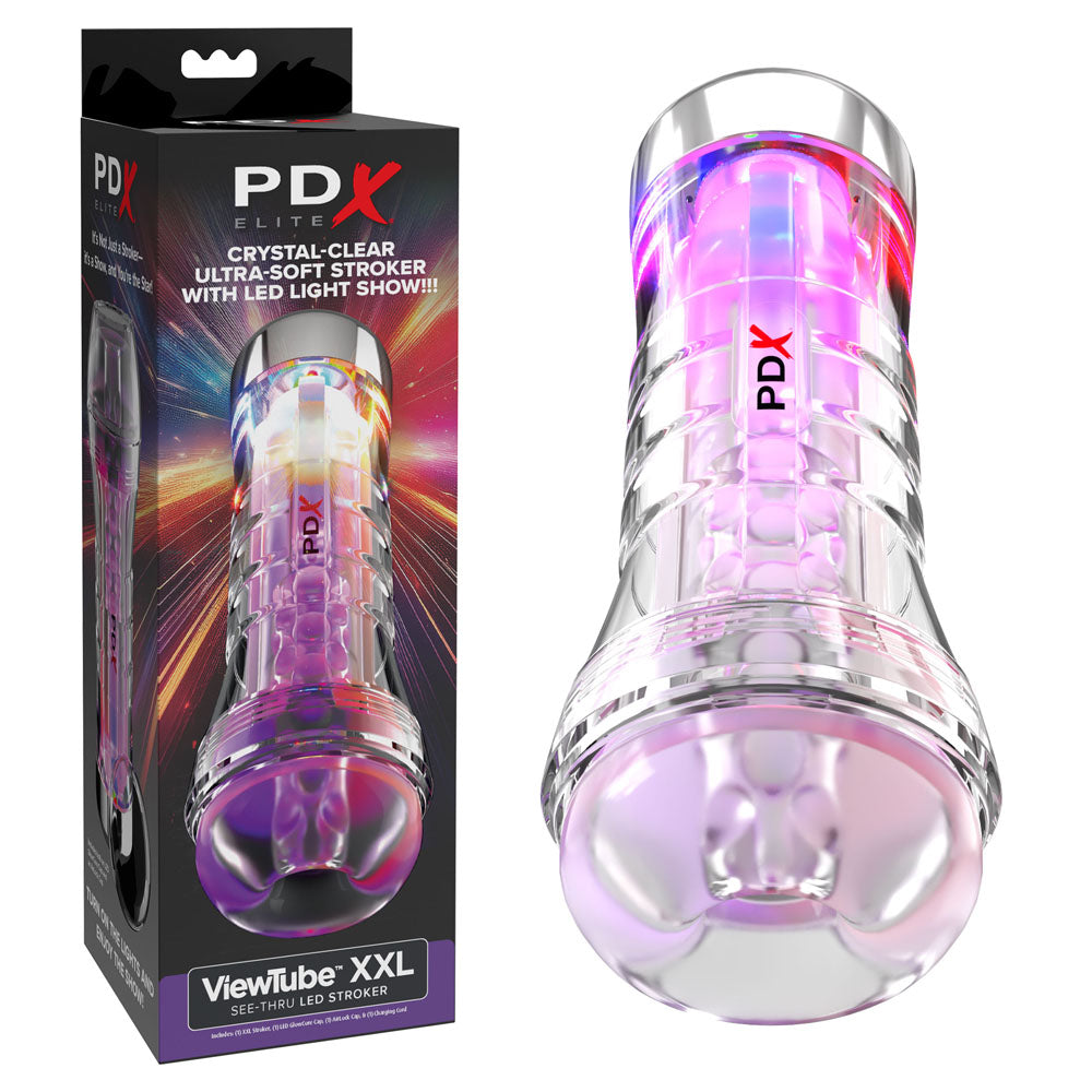 Pipedream PDX Elite ViewTube XXL Stroker With LED Lights Clear Pipedream