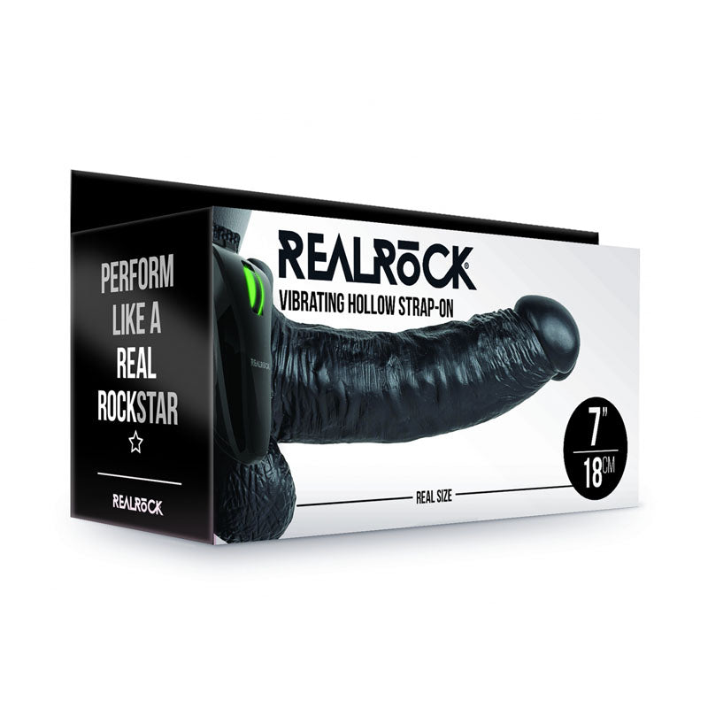 REALROCK Vibrating Hollow Strapon + Balls - 18cm Black - Black 18 cm Vibrating Hollow Strap-On Shots Toys Main image