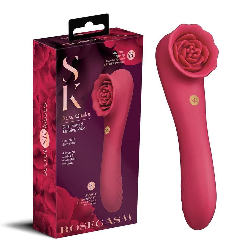 Xgen Products Secret Kisses ROSEGASM ROSE QUAKE USB Rechargeable Dual Ended Tapping Vibrator Red Xgen Products Main image