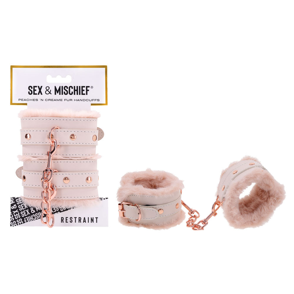 Sportsheets Sex & Mischief Peaches n CreaMe Fur Handcuffs Restraints Peach