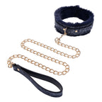 Sportsheets Sex & Mischief Cougar Fur Collar & Leash Furry Restraint Navy Blue / Gold