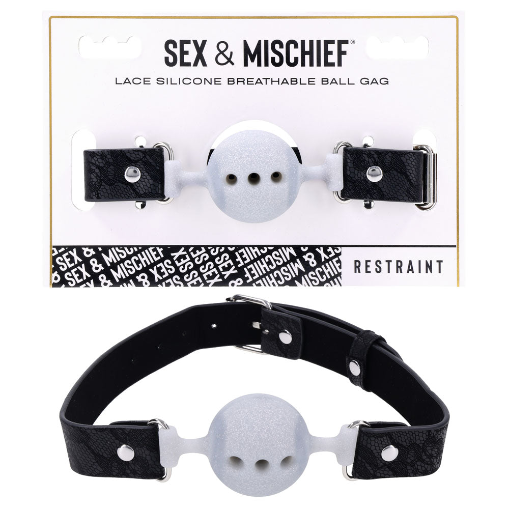 Sportsheets Sex & Mischief Lace Silicone Breathable Ball Gag Mouth Restraint Sportsheets