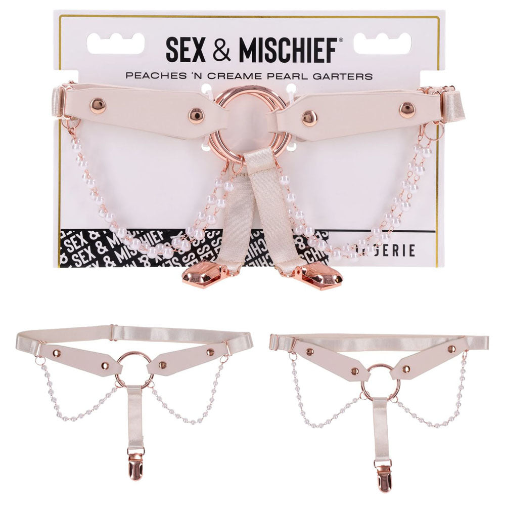 Sex & Mischief Peaches N CreaMe Pearl Garters With Pearls Set Of 2 Peach / Rose Goldd Sportsheets Main image