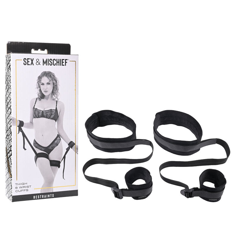 Sex & Mischief Thigh & Wrist Cuffs Restraints Black Sportsheets Main image