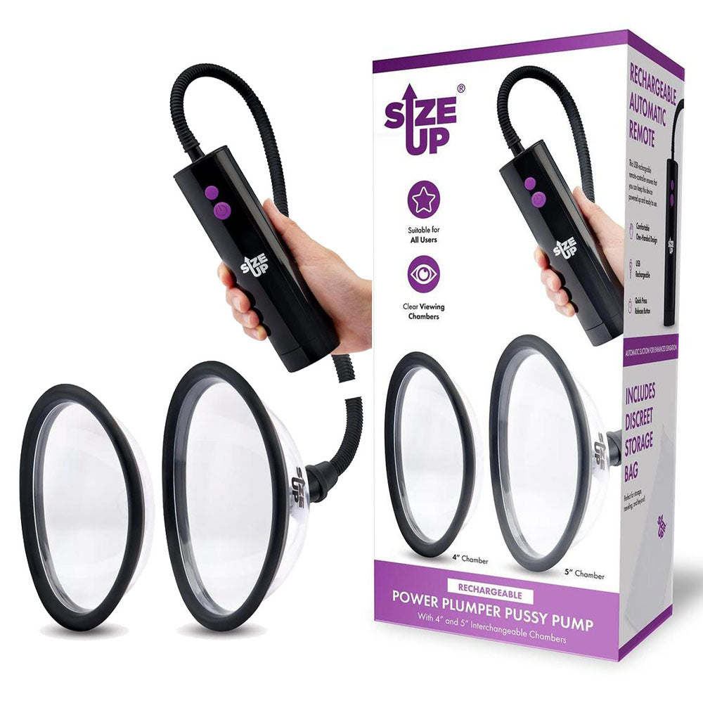 XGEN Products Size Up Rechargeable Power Plumper Pussy Pump With Interchangeable Chambers Clear XGEN Products
