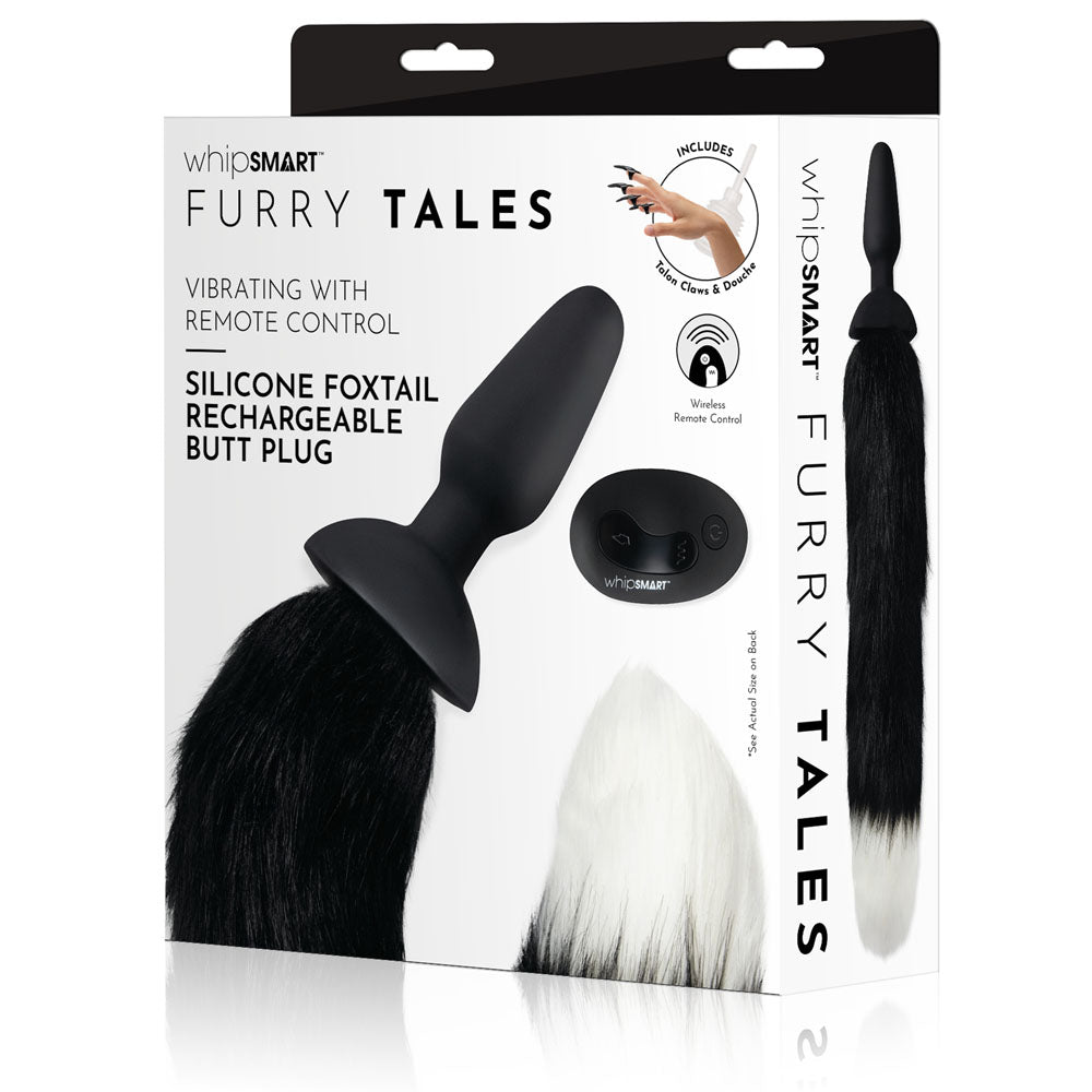 WhipSmart Furry Tales Silicone Foxtail Rechargeable Vibrating Butt Plug With Black Fox Tail & Remote Control WhipSmart Main image