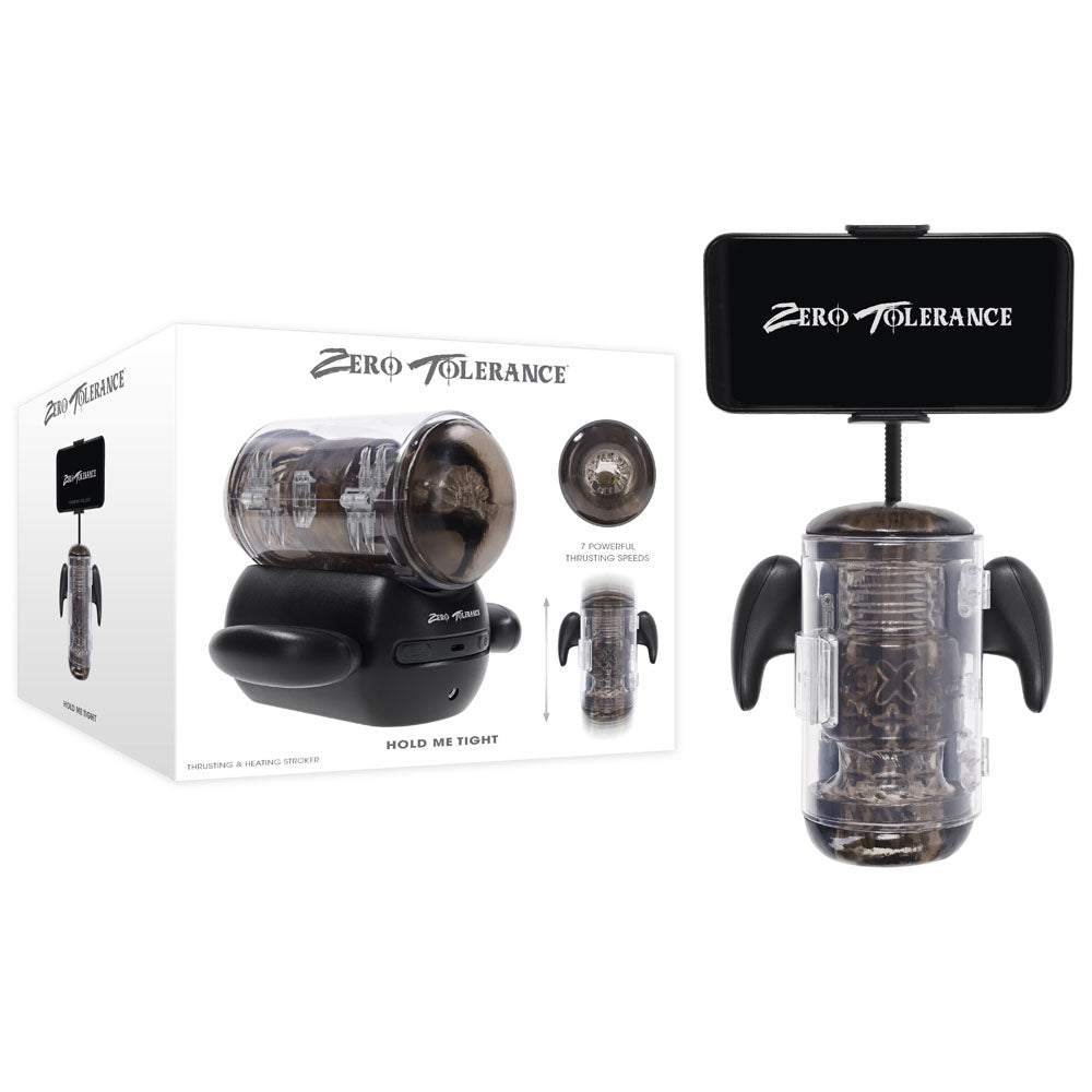 Zero Tolerance HOLD ME TIGHT USB Rechargeable Vibrating Auto Stroker With Phone Holder Black Zero Tolerance