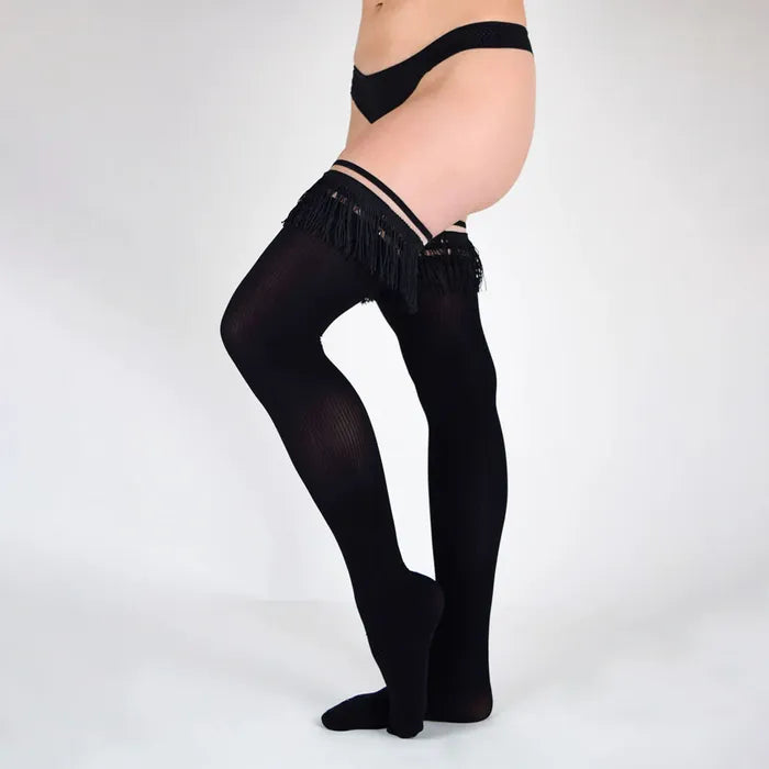 Kixies KEILA Fringe Sheer Thigh Highs Black Secondary image