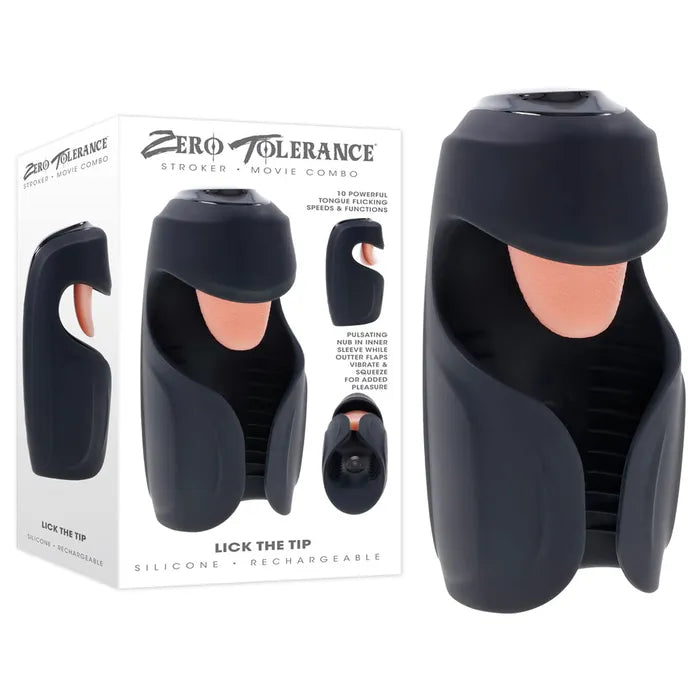 Zero Tolerance LICK THE TIP USB Rechargeable Vibrating & Flicking Masturbator Black Zero Tolerance Main image