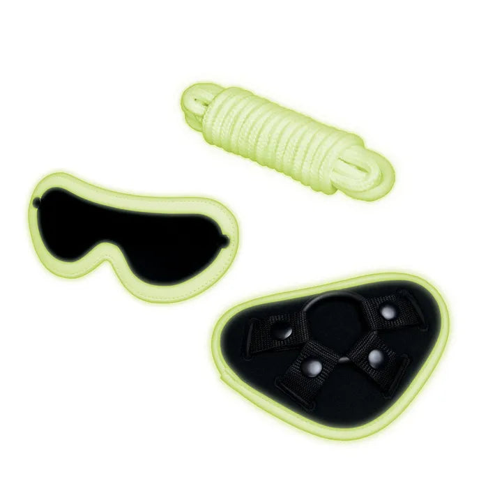 WhipSmart Glow In The Dark 4pc Strap-On Set Strap-On with Eye Mask & Rope 15.2cm Glow in Dark Secondary image